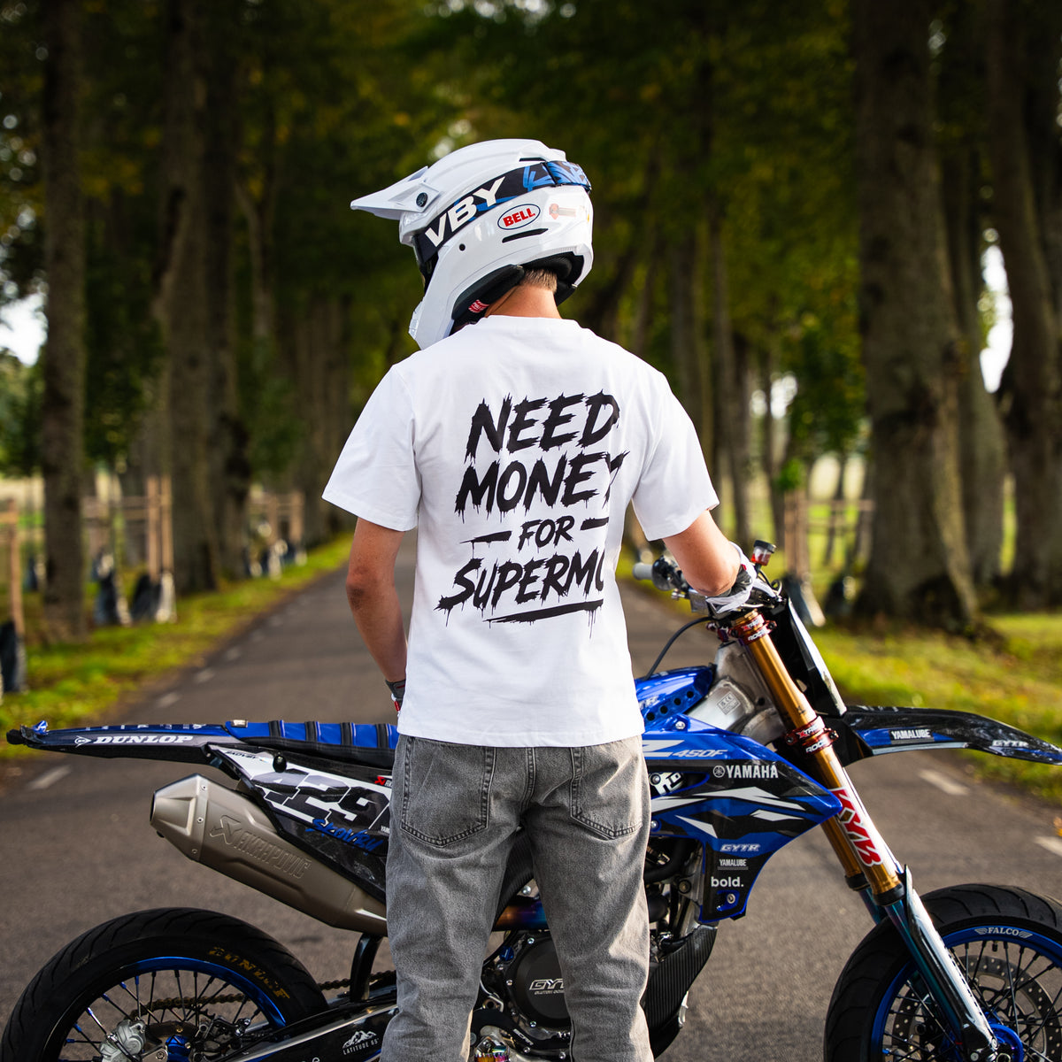 Need Money For Supermoto - White T-Shirt